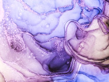 Soyut parlak parlak renk sıvısı arkaplan, altın çizgili el yapımı alkol boyası, arka plan tasarımı için sıvı mürekkep dokusu