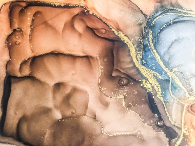 Soyut parlak parlak renk sıvısı arkaplan, altın çizgili el yapımı alkol boyası, arka plan tasarımı için sıvı mürekkep dokusu