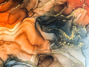 Soyut parlak parlak renk sıvısı arkaplan, altın çizgili el yapımı alkol boyası, arka plan tasarımı için sıvı mürekkep dokusu