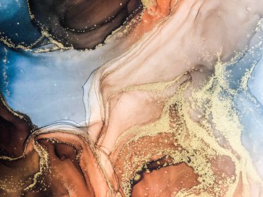 Soyut parlak parlak renk sıvısı arkaplan, altın çizgili el yapımı alkol boyası, arka plan tasarımı için sıvı mürekkep dokusu