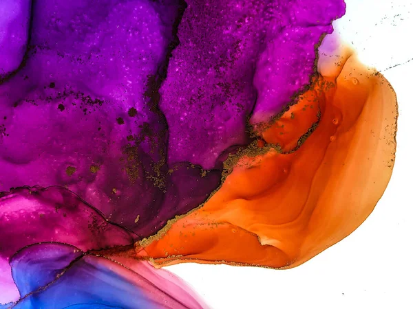 Soyut parlak parlak renk sıvısı arkaplan, altın çizgili el yapımı alkol boyası, arka plan tasarımı için sıvı mürekkep dokusu