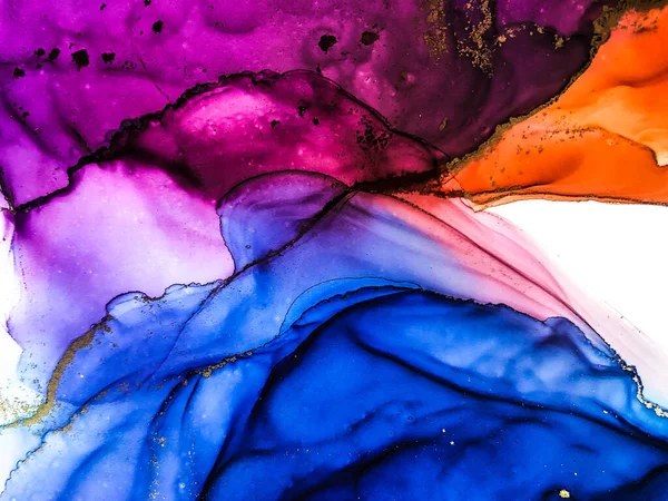 Soyut parlak parlak renk sıvısı arkaplan, altın çizgili el yapımı alkol boyası, arka plan tasarımı için sıvı mürekkep dokusu