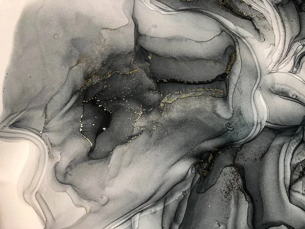 Soyut parlak parlak renk sıvısı arkaplan, altın çizgili el yapımı alkol boyası, arka plan tasarımı için sıvı mürekkep dokusu