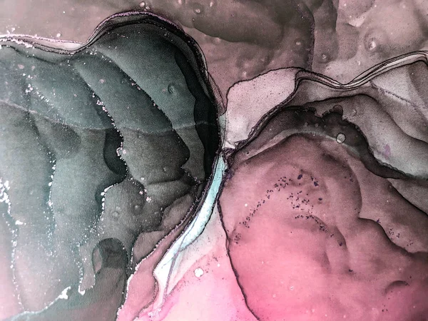 Soyut parlak parlak renk sıvısı arkaplan, altın çizgili el yapımı alkol boyası, arka plan tasarımı için sıvı mürekkep dokusu