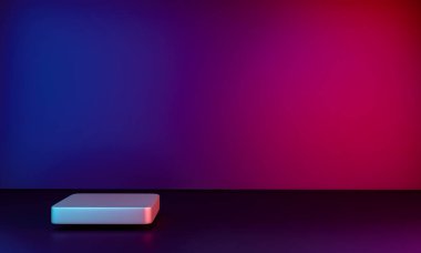 Tasarım için soyut modern arkaplan, podyumlu pembe ve mavi parlak neon renkler