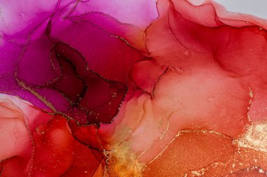 Abstract bright color fluid background, hand drawn alcohol painting with golden streaks, liquid ink technique texture for high resolution backdrop design