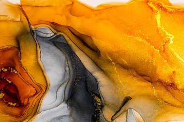 Abstract bright color fluid background, hand drawn alcohol painting with golden streaks, liquid ink technique texture for high resolution backdrop design