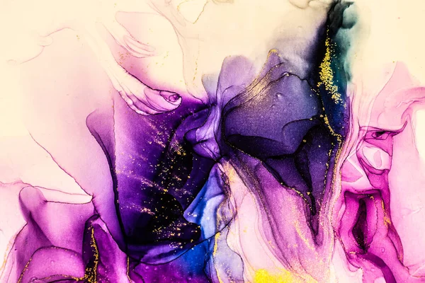 Abstract Bright Color Fluid Background Hand Drawn Alcohol Painting Golden — Stock fotografie