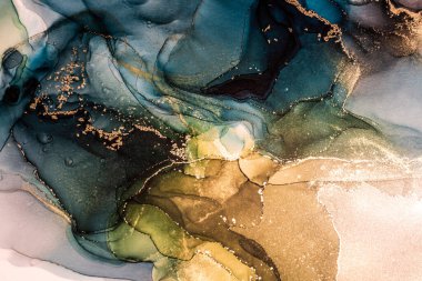 Abstract bright color fluid background, hand drawn alcohol painting with golden streaks, liquid ink technique texture for high resolution backdrop design