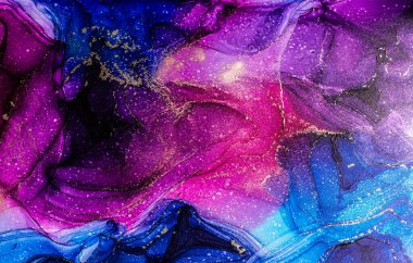 Soyut parlak parlak renk sıvısı arkaplan, altın çizgili el yapımı alkol boyası, yüksek çözünürlüklü arka plan tasarımı için sıvı mürekkep dokusu