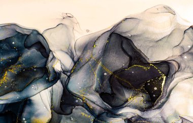 Abstract bright color fluid background, hand drawn alcohol painting with golden streaks, liquid ink technique texture for high resolution backdrop design