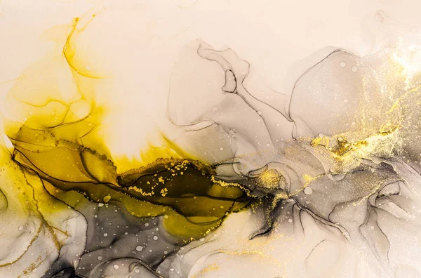 Abstract Bright Color Fluid Background Hand Drawn Alcohol Painting Golden — Stock fotografie