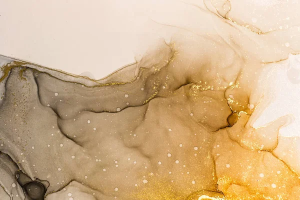 要旨明るい色液の背景 金色の縞模様の手描きアルコール塗装 高解像度の背景デザインのための液体インクのテクスチャ — ストック写真