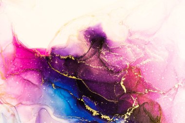 Soyut parlak renk sıvısı arkaplan, altın çizgili el yapımı alkol boyası, yüksek çözünürlüklü arka plan tasarımı için sıvı mürekkep dokusu