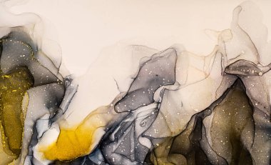 Soyut parlak parlak renk sıvısı arkaplan, altın çizgili el yapımı alkol boyası, yüksek çözünürlüklü arka plan tasarımı için sıvı mürekkep dokusu