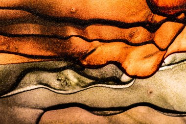 Soyut parlak renk sıvısı arka plan, elle çizilmiş alkol tablosu. Arkaplan tasarımı için sıvı mürekkep dokusu