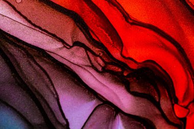 Soyut parlak renk sıvısı arka plan, elle çizilmiş alkol tablosu. Arkaplan tasarımı için sıvı mürekkep dokusu