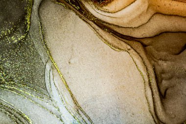 Soyut parlak parlak renk akışkan arka plan, altın çizgili el yapımı alkol tablosu. Sıvı mürekkep tekniği arkaplan tasarımı