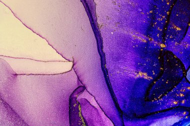 Soyut parlak parlak renk akışkan arka plan, altın çizgili el yapımı alkol tablosu. Sıvı mürekkep tekniği arkaplan tasarımı