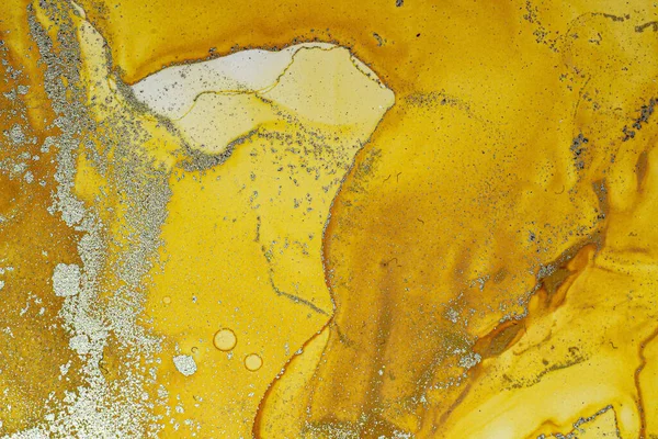 アブストラクト明るい光沢のある色液の背景 手描きの金の縞模様のアルコール塗装 液体インクのテクスチャの背景デザイン — ストック写真