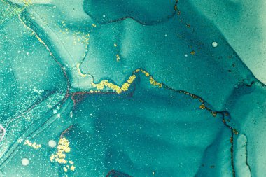 Soyut parlak parlak renk akışkan arka plan, altın çizgili el yapımı alkol tablosu. Yüksek çözünürlüklü arkaplan tasarımı için sıvı mürekkep dokusu