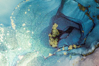 Soyut parlak parlak renk akışkan arka plan, altın çizgili el yapımı alkol tablosu. Yüksek çözünürlüklü arkaplan tasarımı için sıvı mürekkep dokusu