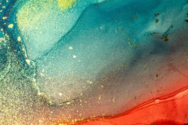 Soyut parlak parlak renk akışkan arka plan, altın çizgili el yapımı alkol tablosu. Yüksek çözünürlüklü arkaplan tasarımı için sıvı mürekkep dokusu