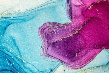 Soyut parlak parlak renk akışkan arka plan, altın çizgili el yapımı alkol tablosu. Yüksek çözünürlüklü arkaplan tasarımı için sıvı mürekkep dokusu