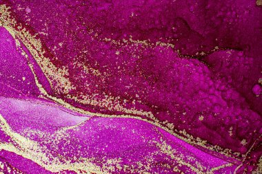 Soyut parlak parlak renk akışkan arka plan, altın çizgili el yapımı alkol tablosu. Yüksek çözünürlüklü arkaplan tasarımı için sıvı mürekkep dokusu