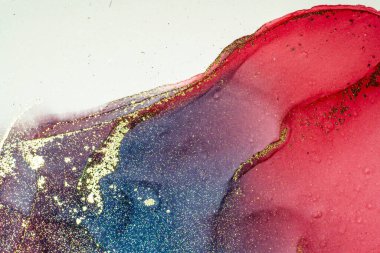 Soyut parlak parlak renk akışkan arka plan, altın çizgili el yapımı alkol tablosu. Yüksek çözünürlüklü arkaplan tasarımı için sıvı mürekkep dokusu