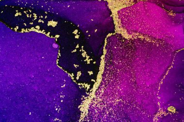 Soyut parlak parlak renk akışkan arka plan, altın çizgili el yapımı alkol tablosu. Yüksek çözünürlüklü arkaplan tasarımı için sıvı mürekkep dokusu