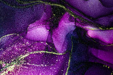 Soyut parlak parlak renk akışkan arka plan, altın çizgili el yapımı alkol tablosu. Yüksek çözünürlüklü arkaplan tasarımı için sıvı mürekkep dokusu