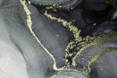 Soyut parlak parlak renk akışkan arka plan, altın çizgili el yapımı alkol tablosu. Yüksek çözünürlüklü arkaplan tasarımı için sıvı mürekkep dokusu