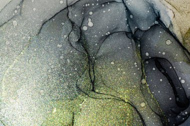 Soyut parlak parlak renk akışkan arka plan, altın çizgili el yapımı alkol tablosu. Yüksek çözünürlüklü arkaplan tasarımı için sıvı mürekkep dokusu