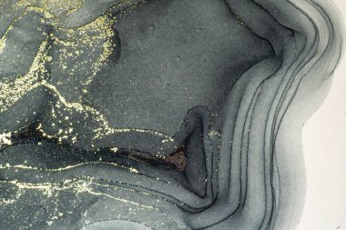 Soyut parlak parlak renk akışkan arka plan, altın çizgili el yapımı alkol tablosu. Yüksek çözünürlüklü arkaplan tasarımı için sıvı mürekkep dokusu