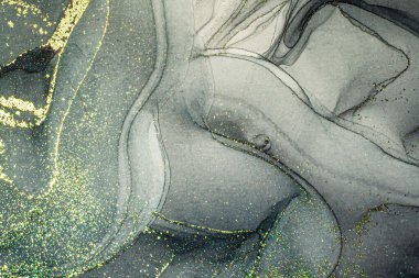 Soyut parlak parlak renk akışkan arka plan, altın çizgili el yapımı alkol tablosu. Yüksek çözünürlüklü arkaplan tasarımı için sıvı mürekkep dokusu