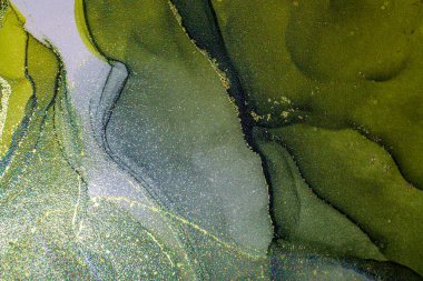 Soyut parlak parlak renk akışkan arka plan, altın çizgili el yapımı alkol tablosu. Yüksek çözünürlüklü arkaplan tasarımı için sıvı mürekkep dokusu