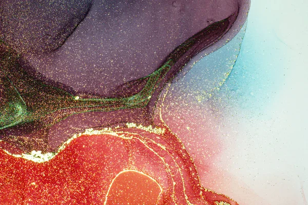 Soyut parlak parlak renk akışkan arka plan, altın çizgili el yapımı alkol tablosu. Yüksek çözünürlüklü arkaplan tasarımı için sıvı mürekkep dokusu