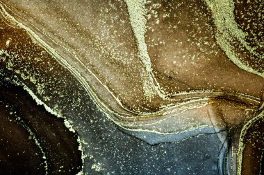 Soyut parlak parlak renk akışkan arka plan, altın çizgili el yapımı alkol tablosu. Yüksek çözünürlüklü arkaplan tasarımı için sıvı mürekkep dokusu