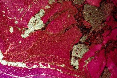 Soyut parlak parlak renk akışkan arka plan, altın çizgili el yapımı alkol tablosu. Yüksek çözünürlüklü arkaplan tasarımı için sıvı mürekkep dokusu