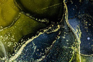 Soyut parlak parlak renk akışkan arka plan, altın çizgili el yapımı alkol tablosu. Yüksek çözünürlüklü arkaplan tasarımı için sıvı mürekkep dokusu