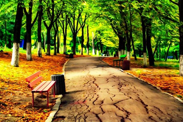 Illustration Artistique Réaliste Parc Été Avec Beaucoup Verdure Arbres Herbe — Photo