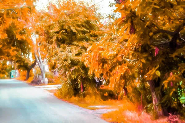 Художественная Реалистичная Тонированная Иллюстрация Летнего Парка Большим Количеством Деревьев Травы — стоковое фото