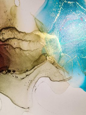 Soyut parlak parlak renk akışkan arka plan, altın çizgili el yapımı alkol tablosu. Arkaplan tasarımı için sıvı mürekkep dokusu