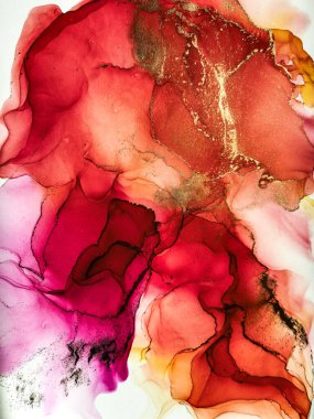 Soyut parlak parlak renk akışkan arka plan, altın çizgili el yapımı alkol tablosu. Arkaplan tasarımı için sıvı mürekkep dokusu