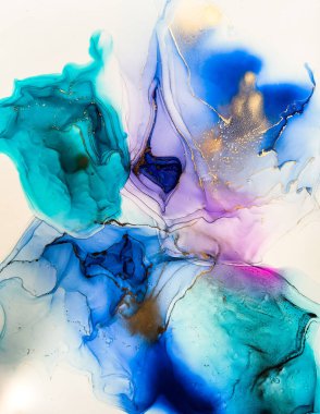 Soyut parlak parlak renk akışkan arka plan, altın çizgili el yapımı alkol tablosu. Arkaplan tasarımı için sıvı mürekkep dokusu