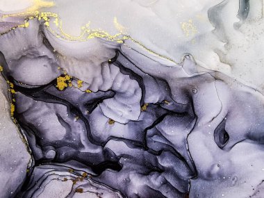 Soyut parlak parlak renk akışkan arka plan, altın çizgili el yapımı alkol tablosu. Arkaplan tasarımı için sıvı mürekkep dokusu