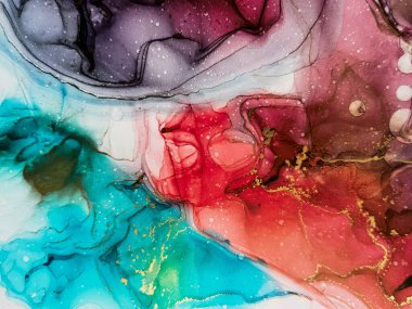 Soyut parlak parlak renk akışkan arka plan, altın çizgili el yapımı alkol sanat tablosu. Arkaplan tasarımı için sıvı mürekkep dokusu