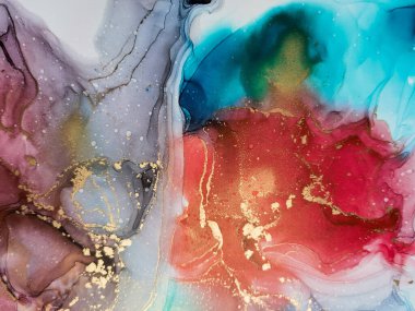 Soyut parlak parlak renk akışkan arka plan, altın çizgili el yapımı alkol sanat tablosu. Arkaplan tasarımı için sıvı mürekkep dokusu