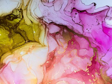 Soyut parlak parlak renk akışkan arka plan, altın çizgili el yapımı alkol sanat tablosu. Arkaplan tasarımı için sıvı mürekkep dokusu